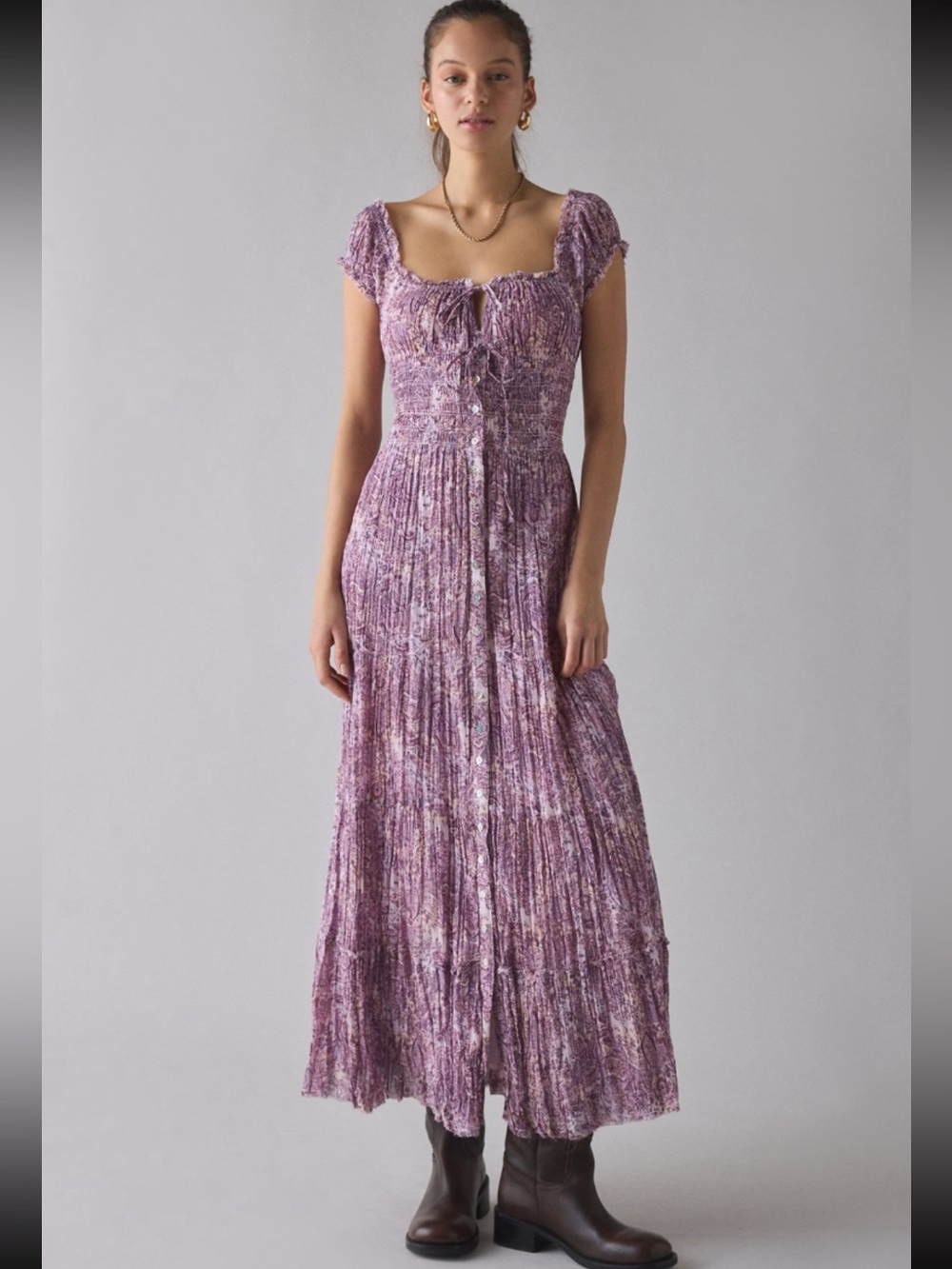 Purple Floral Boho Maxi Dress - Women's